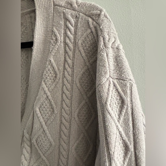 Sunday Best Taupe Cable Knit Cardigan Wool Blend Sz. Small Grandpa Grandma Luxe - Picture 3 of 11